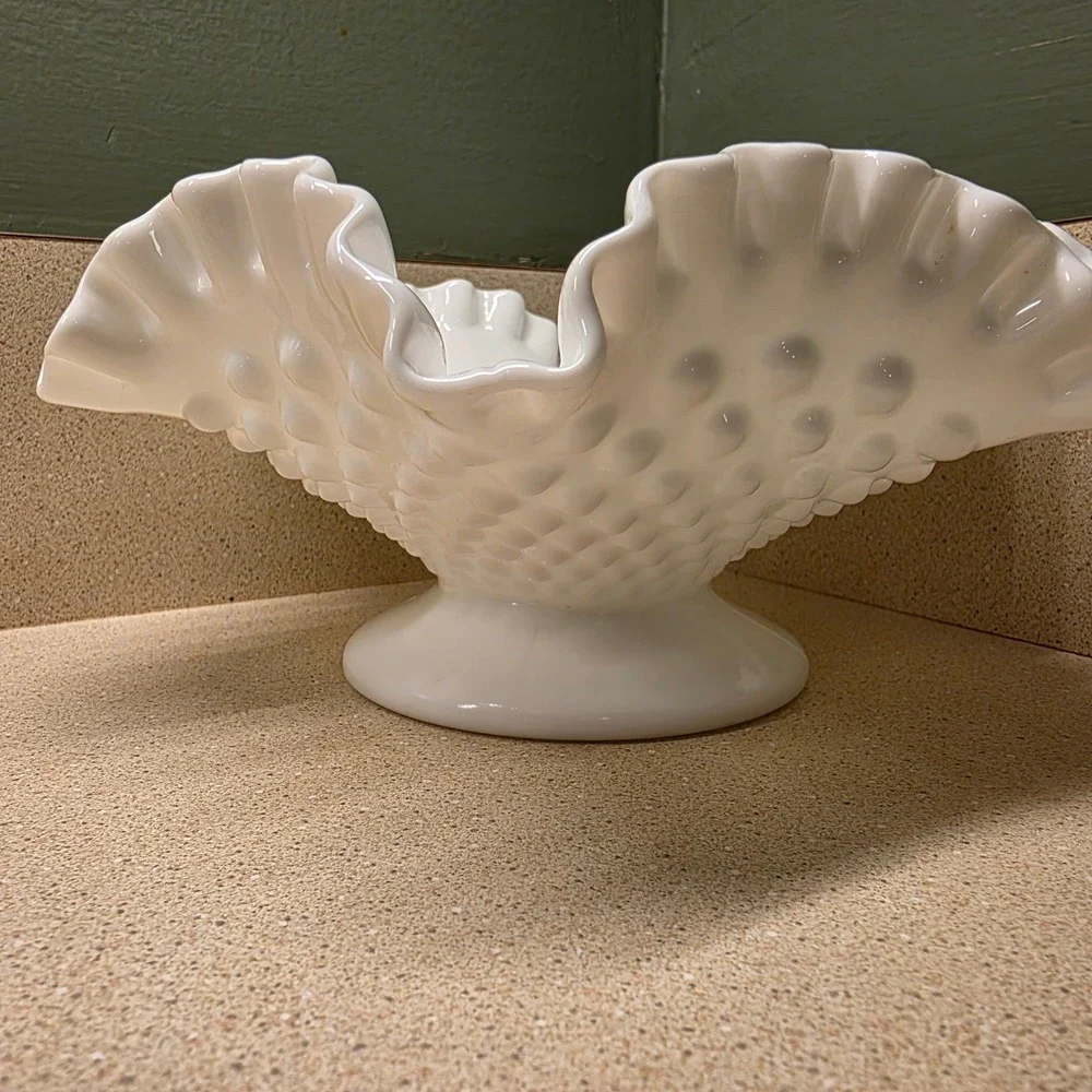 Starter Collection: Vintage Fenton Hobnail Milk Glass Bowl, Creamer, Sugar, Vase